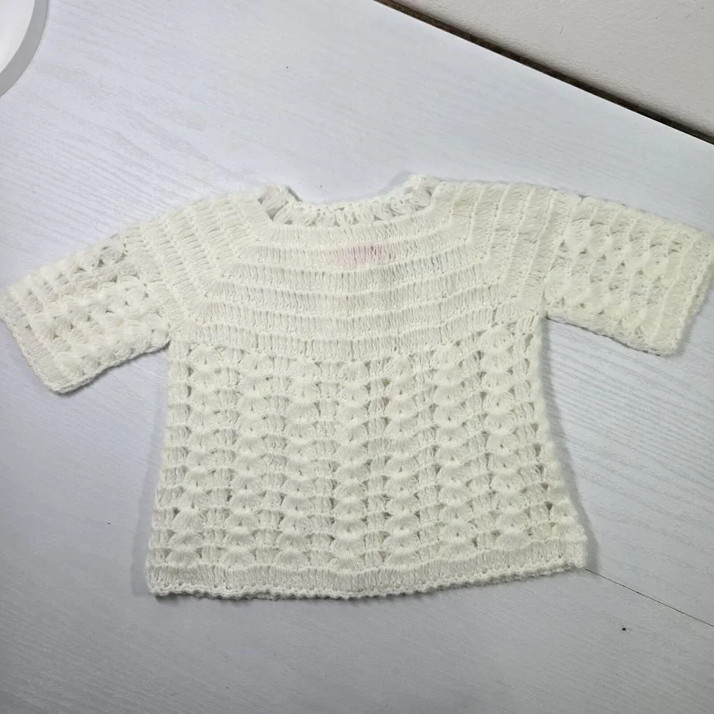 Vintage Clo Knit White Cardigan Baby Sweater Unisex Soft Knitted